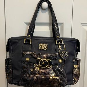 Sharif 1827 navy blue with gold snake skin leather handbag
